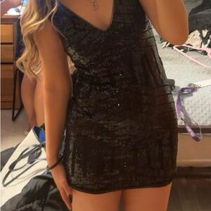 Black Sequin V-Neck Dress hoco dress